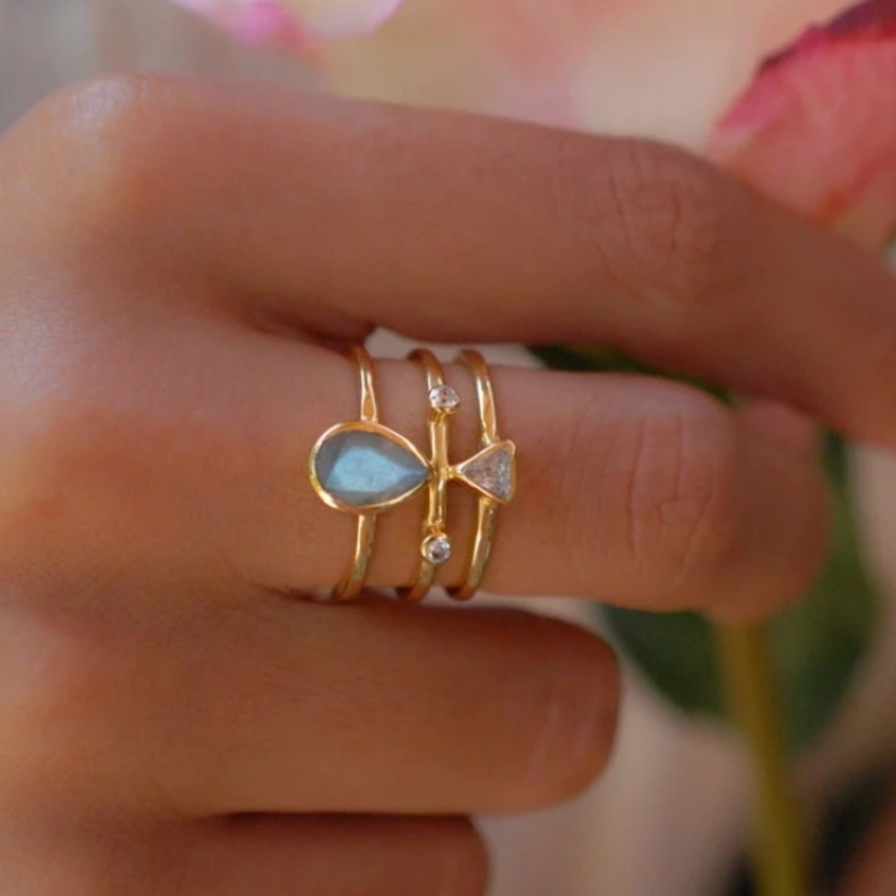 Gold and Blue Gemstone Ring Set